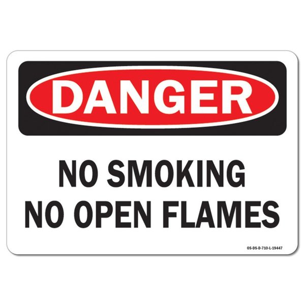 Signmission OSHA Danger Decal, No Smoking No Open Flames, 7in X 5in Decal, 5" W, 7" L, Landscape OS-DS-D-57-L-19447